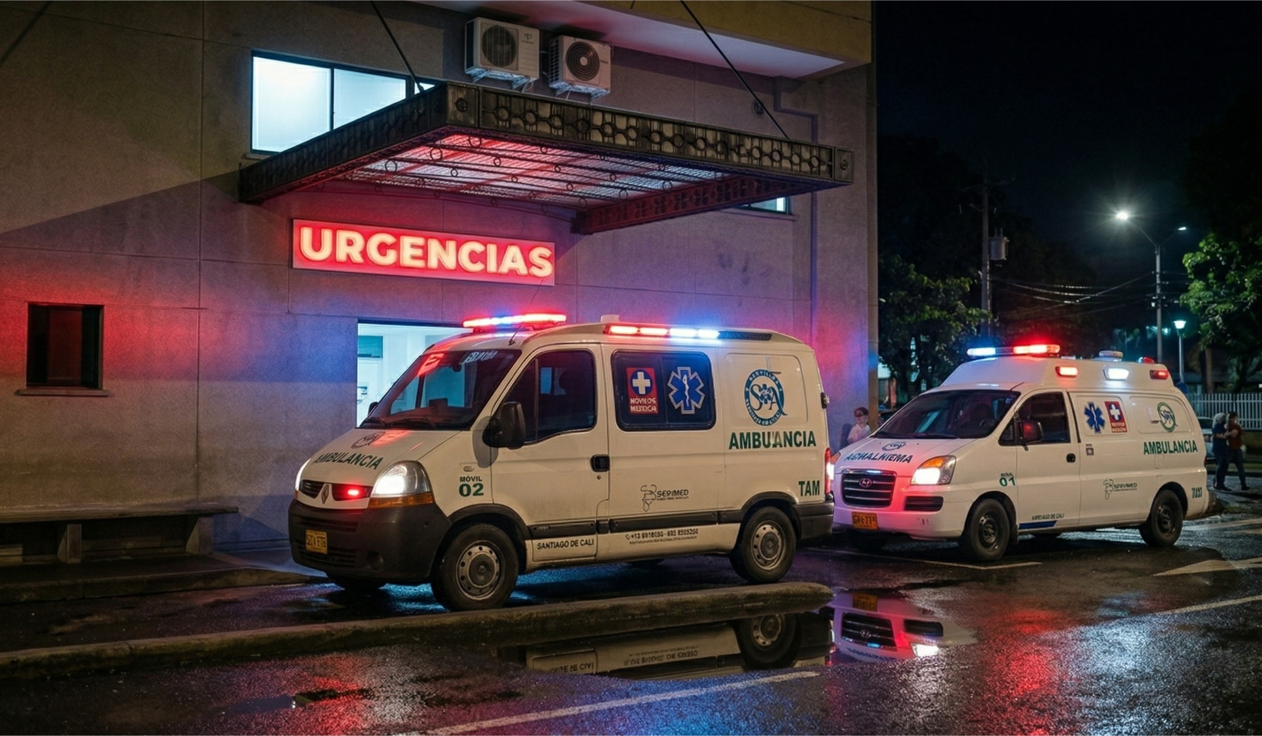 Ambulancia en Cali de noche